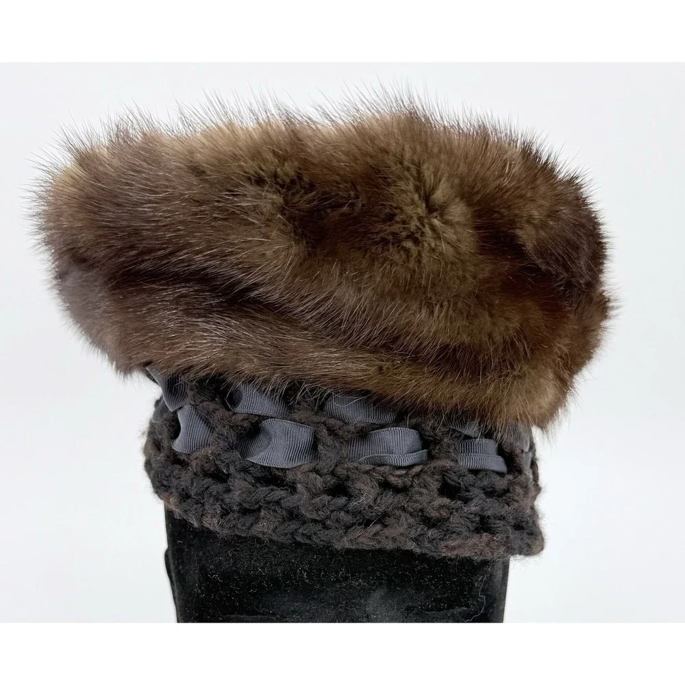 Amrose Vintage 1950s/60s Brown Mink & Crochet Fur Hat Size XS Extra Small